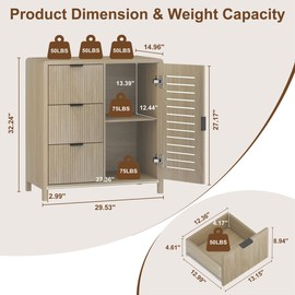 FATORRI Fluted Sideboard Buffet Cabinet with Storage, Small Coffee Bar Cabinet with 3 Drawers, Wood Mid Century Cabinets for Kitchen, Accent Storage Cabinets for Living Room (Light Walnut)