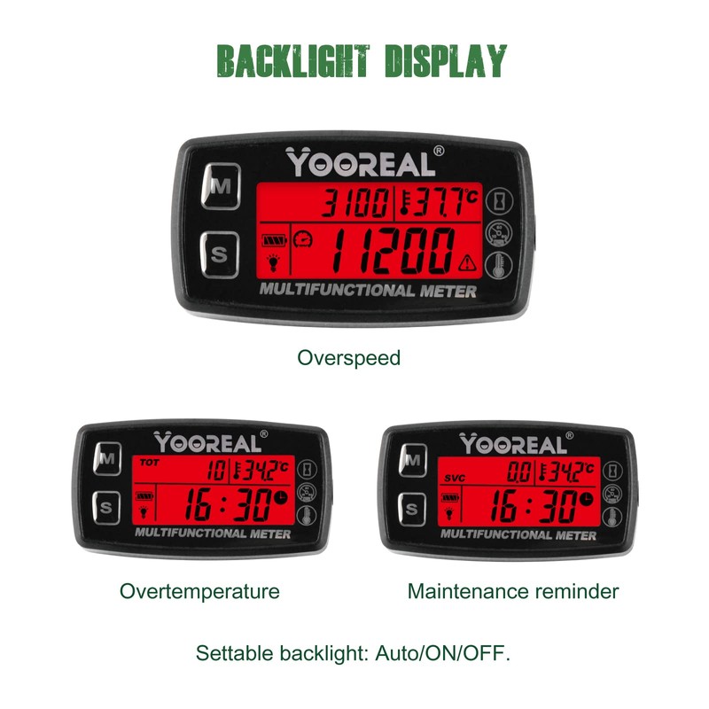 Yooreal Engine Water Oil Temperature Gauge Digital Tachometer Hour Meter,Alert