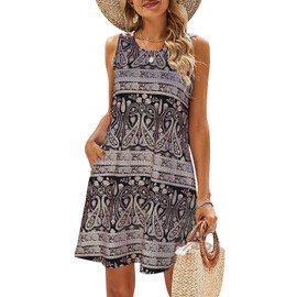 SimpleFun Womens Sundresses with Pockets Summer Dresses Cotton Knee Length T Shirt Dress Black,XL