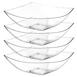 Posh Setting - Clear Plastic Serving Bowls for Party (64oz - 4 Pack) Square Bowls, Disposable Chip Bowls, Candy Bowls for Party Table, Salad & Fruit Bowls for Party, Candy Containers for Candy Buffet