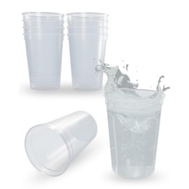 PartyPrints 100 Pack 10 to 12 Oz Clear Reusable Blank Plastic Cups, Stadium Cups Bulk – BPA Free Dishwasher Safe Party Cups, Colored Cups Perfect for Party, Wedding, Birthday Graduation, Clubs