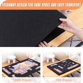 Tektalk Foldable Jigsaw Puzzle Board with 4 Angle Adjustable Bracket/Stand, Lightweight Portable Puzzle Mat Plateau with Wooden Easel, Foldaway Felt Puzzle Table, for Up to 1500 Pieces (Black)