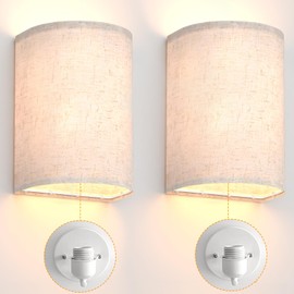 LABOREDUCER Hardwired Wall Lights Set of 2 with Wall Lamps Fabric Shade,Farmhouse LED Sconce Wall Lighting, Wall Mount Lights Wall Sconces for Bedroom Living Room, Stair (Bulbs NOT Included)