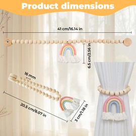 Curtain Tiebacks Rainbow Pack of 2, Magnetic Curtain Tiebacks Tassels, Curtain Tiebacks Children's Room, Magnetic Curtain Tieback Cotton Ropes, Wooden Curtain Tiebacks for Home, Office, Home