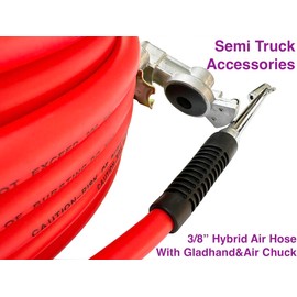 SANFU Truck Tire Inflator Kit 3/8" x 50 Ft Hybird Air Hose, 1/4" Chuck and 1/2" NPT Universal Gladhand Connection for Semi Truck,Red