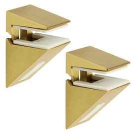 Mooche Glass Shelf Bracket Adjustable Shower Brackets Gold, 2 Pack Wall Mounted Zinc Alloy Glass Clamp Holder for 4-10mm Shelves, Wall Mount Clamps Clip Support Hardware Replacement Parts