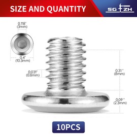 M5 x 8mm 10Pcs Flat Head Hex Socket Cap Screws Bolts, 304 Stainless Steel 18-8, Full Thread by SG TZH (with Hex Spanner)