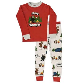 Lazy One Warm Long-Sleeved Kids' Pajamas for Girls and Boys, Funny Kids' Pajama Sets, Cozy, Comfy, Bear (Happy Camper, 6)