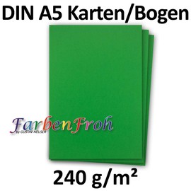 50 DIN A5 single card paper sheets - Green - 240 g/m² - 14.8 x 21 cm - Craft sheet construction paper photo cardboard craft paper construction cardboard - FarbenFroh