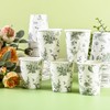 Elyxio 100Pcs Floral Paper Cups White Sage Green Flowers Party