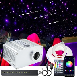 AZIMOM 10W RGBW Twinkle 550pcs 0.03in 13.1ft Fiber Optic Starlight Lights+Pure White Meteor Shooting Star Sound Activated End Glow Fiber Strands APP Remote Control Car Home Ceiling Roof Decor
