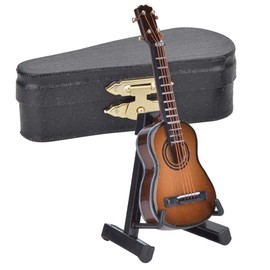 Miniature Guitar Model, 3.1 Inch Large Mini Wooden Classic Guitar Model Mini Musical Instrument Model Home Office Table Decoration (Coffee)