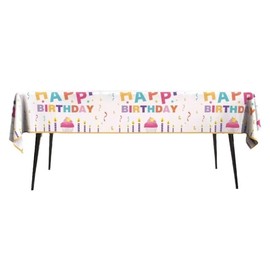PRK 14 Happy Birthday Tablecloth 137cm x 183cm Disposable Colourful Plastic Table Cover for Adults Kids Birthday Parties