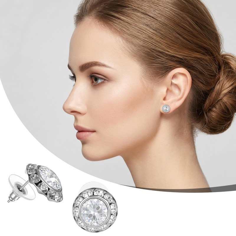 Amabro 8 Pairs Rhinestone Earrings for Women Dance Competitions 15mm