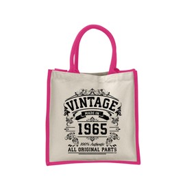 60th Birthday Tote Bag Gifts for Women - Cotton Jute Shoulder Bag, Reusable Bags for Shopping, Gift bags, Book Bag, Travel Bag, Shopper Bags - Original Parts 1965 - FUCH-S