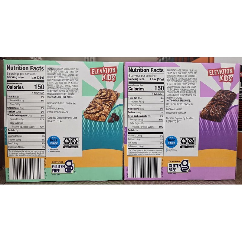 Elevation Kids NON-GMO Organic Baked Oat Bar Chocolate Chip &