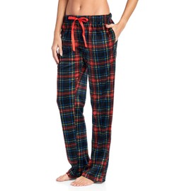 Ashford & Brooks Women's Plush Mink Fleece Pajama Sleep Pants - Black Stewart Plaid - Small