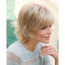 Sky Avg Cap Wig Color Nutmeg Gradient - Noriko Wigs Short 5" Razored Bob Feathered Layers Wispy Ends Synthetic Open Weft