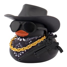 wonuu Black Rubber Duck Car Ornaments Dashboard Decorations for Cool Car Accessories with Cowboy Hat Necklace and Sunglasses, AWM