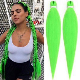 Unionbeauty Green Braiding Hair 26 Inch 2 Packs Pre Stretched Braiding Hair for Boho Box Braids Easy Braids Crochet Hair Yaki Texture Hot Water Setting Crochet Braids Synthetic Hair Extensions(green#)