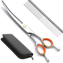 AIRY 7.5" Dog Grooming Kit Professional Dog Grooming Scissors Set Including Comb and Curved Scissors for Dog Grooming, Cat Dogs Grooming Shears for Right and Left Handers Trimming