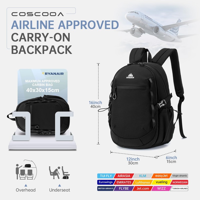 COSCOOA 40x30x15cm Personal Item Travel Backpack,16"x12"x6" Small Carry-On Bag 20L,
