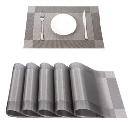 INGEQUIS Manteles Individuales para 6 Sillas, Tapete de Mesa Antideslizante, Resistente al Calor, Fácil de Limpiar, Lavable, Práctico y Decorativo para el Hogar, Restaurante, Hotel etc. (Plateado-6)