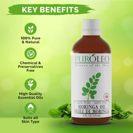PUROLEO Moringa Oil 4 Fl Oz/118 ML (Made In Canada) for Face (Large Bottle) 100% Pure | Natural Cold Pressed Unrefined