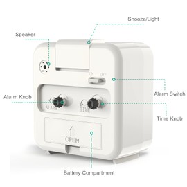 ORIA - Reloj despertador analógico, pequeño sin tictac, movimiento de cuarzo de 3 pulgadas, con luz, función de repetición, aumento de sonido de alarma, reloj despertador simple para ancianos, adolescentes, blanco