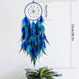 Dream Catcher, Night Moon Dream Catcher Hanging Decoration, Blue and Brown Feather Craft Gifts, Wall Hanging Decoration Suitable for Children's Bedroom, Living Room and Girl's Dormitory