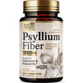Psyllium Husk Fiber Caps 1500mg Supplement - Psyllium Husk Capsules Daily Support Digestive Health & Regularity, Nature's Plant Based Husks Natural Soluble Fiber Pills, Vegan, Non-GMO - 180 Capsules