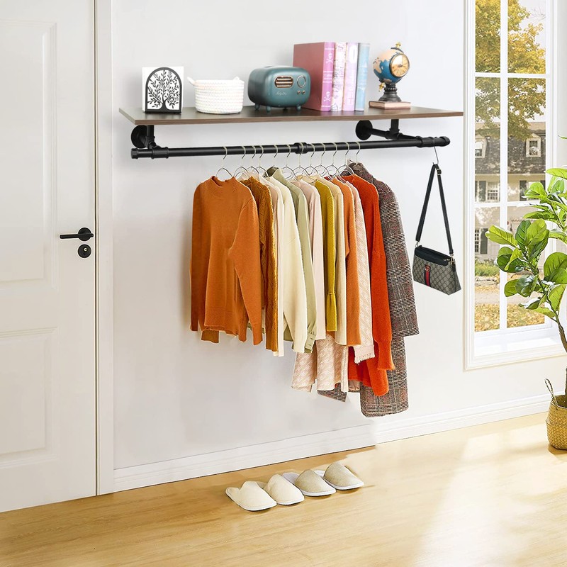 Fobule 48'' Wall Mounted Clothes Rack Iron Industrial Pipe Clothes