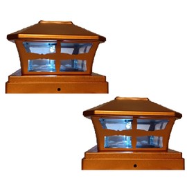 Starry Illuminate 2 Pcs Solar Copper Color Square Plastic Post Fence Cap Lights 5x5 Inches One LED Bulb