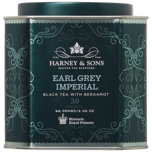 Harney & Sons Earl Grey Imperial Tea Tin - Fine Black Tea with Natural Bergamot - 2.35 Ounces, 30 Sachets