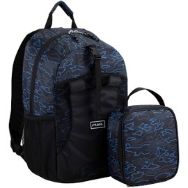 FUEL Water Resistant Dome Backpack Set Lunch Bookbag Bag Soft Reusable Insulated Cooler Lunch Box Thermal Travel Office Lunch Bag, Dark Blue Camo