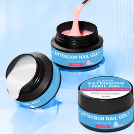 Pack of 2 15 ml UV Gel, Builder Nail Gel, Gel Nails, Nail Primer Gel, Nail Art Gel, Sealing Gel for Nail Design, Manicure Salon, Nail Extension, Repair (Pink, with 48 Pieces Nail Forms)