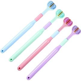 ZGLUZP 4 Pcs 3-Sided Toothbrush, Soft Bristle Toothbrush for Comprehensive Care of Teeth and Gums, Oral Care for Adults and Youth (Blue, Green, Pink, Purple)