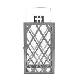 TREATLIFE HOME 18-Inch Stainless Steel Lantern with Lattice Pattern and Handle for Outdoor Decor, Silver
