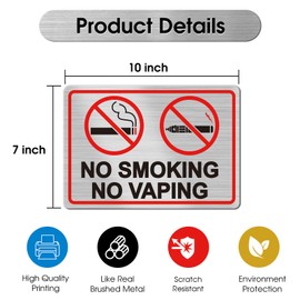 No Smoking Signs for Business, 3 Pack 10×7 Inch Reflective Vinyl No Smoking Stickers, Brushed Metal Look, Waterproof & Weatherproof SelfAdhesive Labels for Office, Restaurant, Hotel, Indoor Outdoor