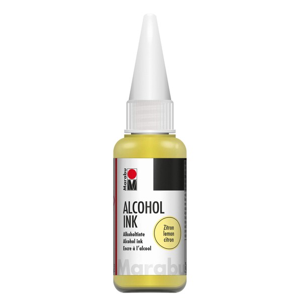 Marabu 12160059020 Alcohol Ink Lemon, 20 ml, Alcohol Ink, for Fluid Art, Resin Art and Epoxy Resin, for Non-Absorbent Surfaces, Coated Special Paper, Metal, Ceramic and Glass
