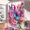 DDQQ 4Pcs Pink Glitter Floral Shower Curtain Set Rose Bathroom