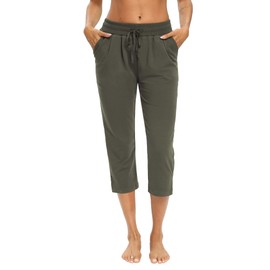 LEXISLOVE Capris for Women Casual Summer Wide Leg Crop Pants Loose Comfy Drawstring Yoga Jogger Capri Pants with Pockets Army Green XL