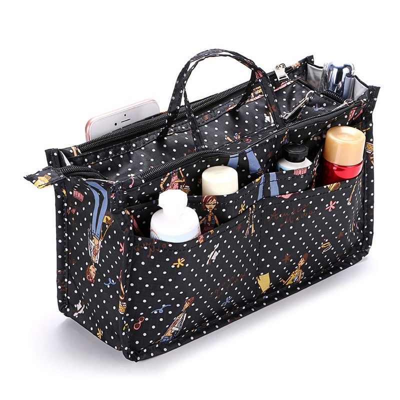 IGNPION Printed Handbag Insert Organiser with 13 Pockets, Expandable Zipper