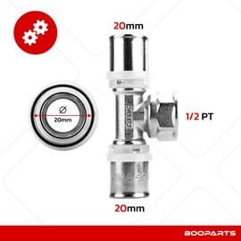 BOOPARTS - 4 Pieces - Multilayer Connectors 20 - 1/2" F (15-21) - 20A Crimping Tool - Multilayer T for Crimping - Multilayer Pipe Connector