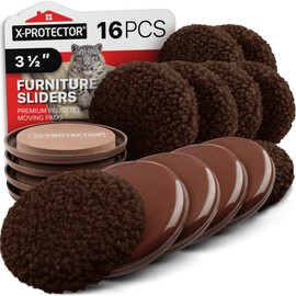 Furniture Sliders X-PROTECTOR - 8+8 Pack 3 1/2” - Brown Multi-Surface Furniture Sliders for Carpet & Hard Floors - 8 Furniture Movers for Carpeted Floors and 8 Hardwood Socks - Move Furniture Easily!