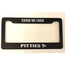 Show Me Your Pitties Carbon Fiber with Grey Automotive License Plate Frame - Dog Paw