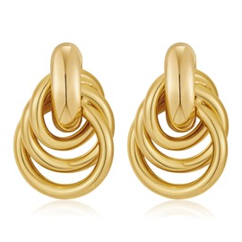 ENSKEFEN Gold Oval Chain Drop Earrings for Women Trendy Geometric Hoop Dangle Earrings Triple Hoops Earrings Gold Statement Knot Earrings Fashion Jewelry