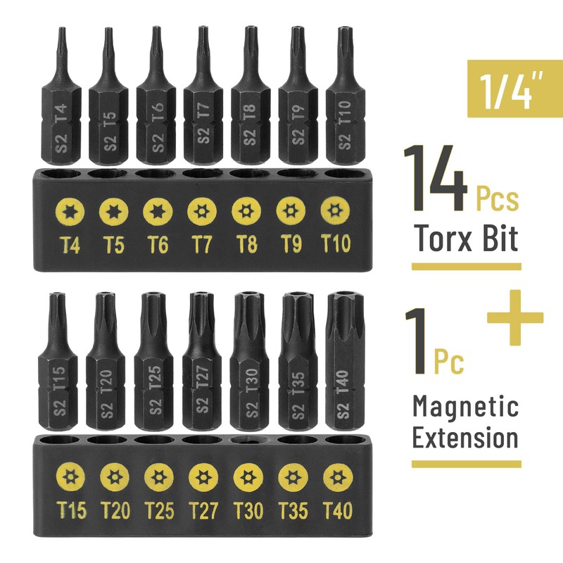 Bates Torx Bit Set, 15 Pieces T4-T40, Tamper Proof Security