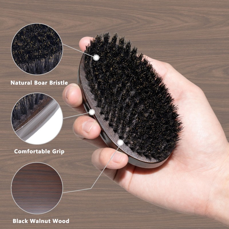 Maalgic Boar Bristle Beard Brush for Men, Natural Wood Travel
