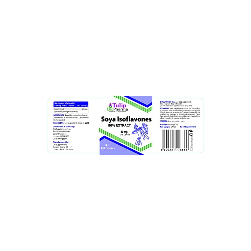 SOYA Isoflavones 80% Extract 120 Capsules, 3rd Party Lab Tested,